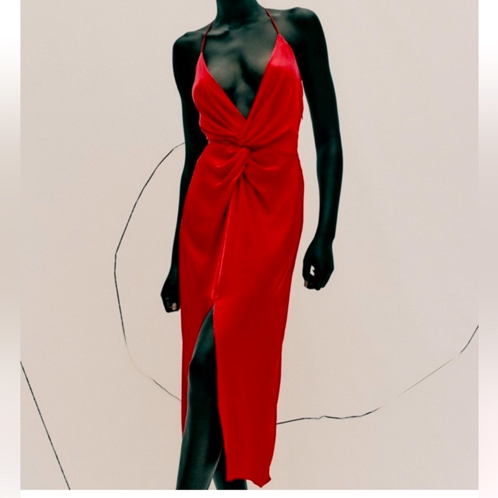 Zara Red Satin Midi Dress